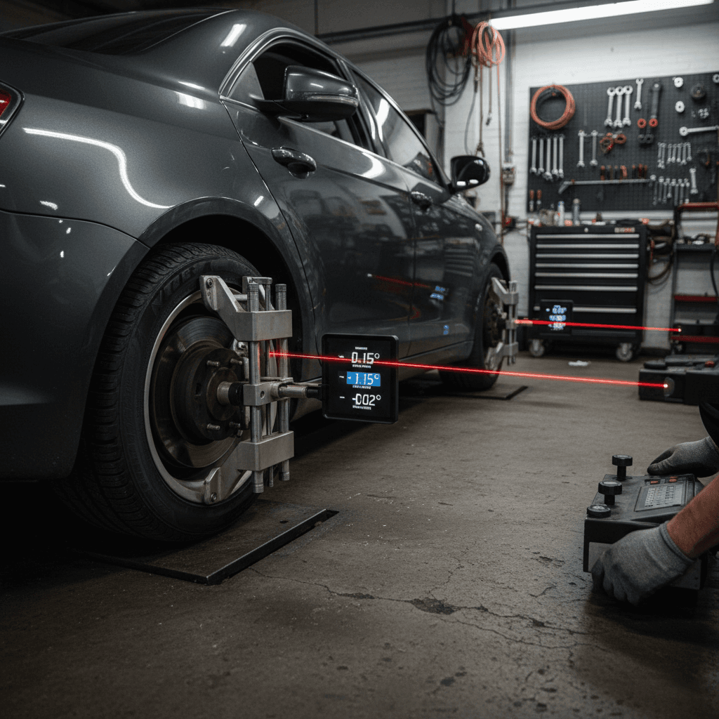 Wheel alignment measurement system in action