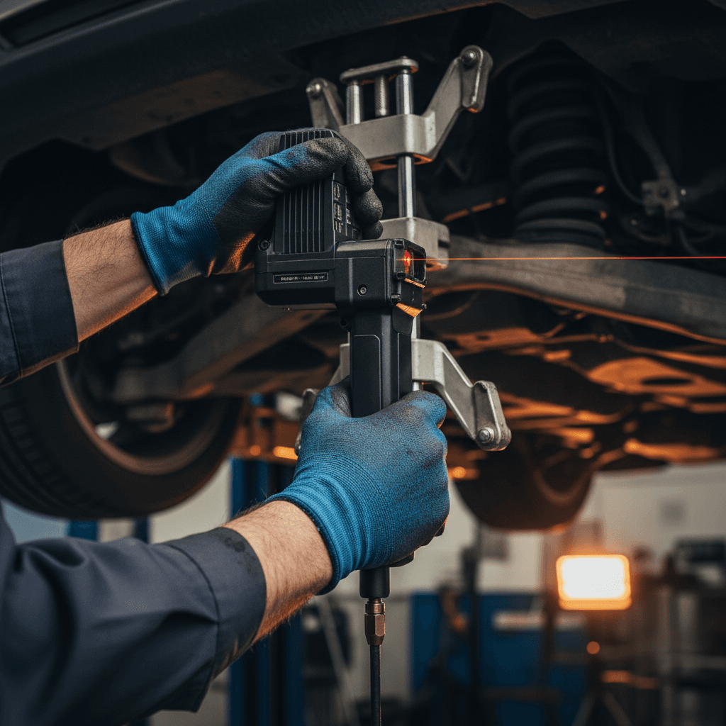 Wheel alignment service at Chougule Autocare