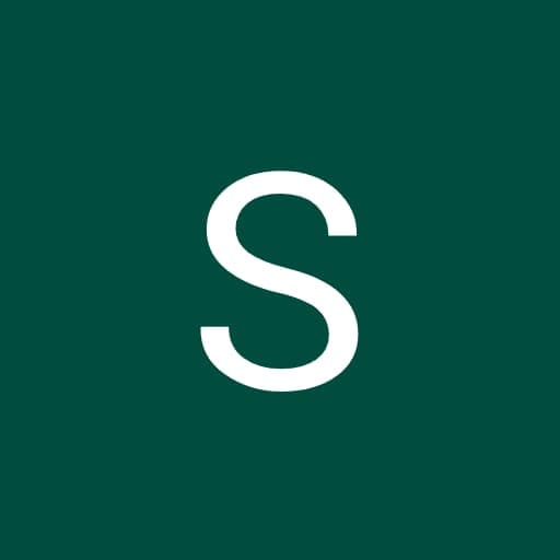 A large white capital letter S centered on a solid dark green background.