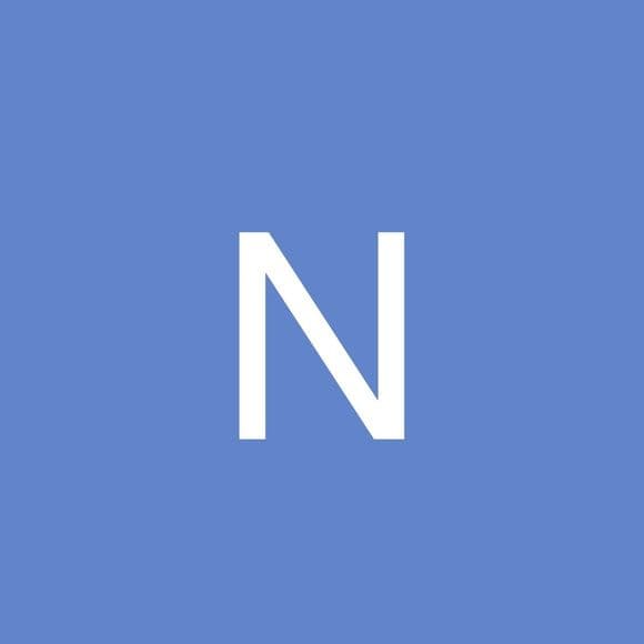 A large white capital letter N centered on a solid blue square background.